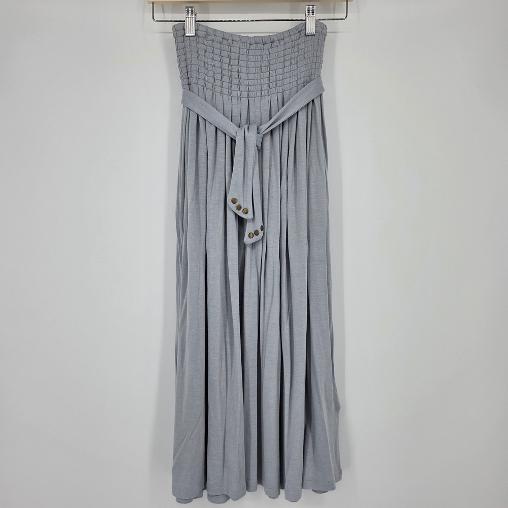 Beau Soleil Maxi Skirt Petite‎ Gray Sustainable Bamboo Smocked Boho Eco Friendly